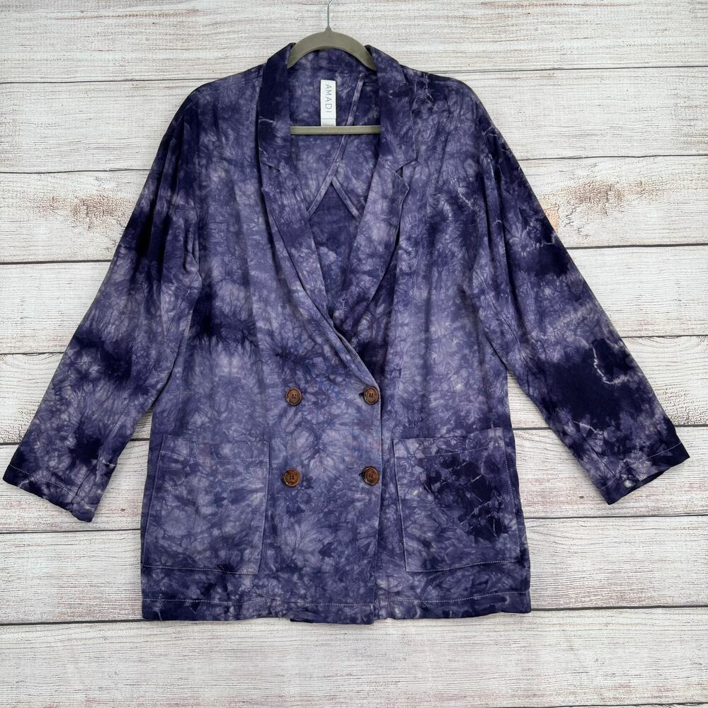 Amadi Linen Blend Tie Dye Double Breasted‎ Blazer Womens Medium Purple Made USA